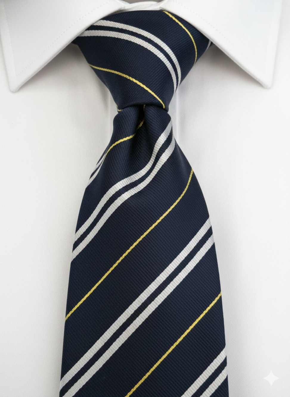 Tom James Royal Army Service Corps blue silver yellow stripe silk tie - 56"